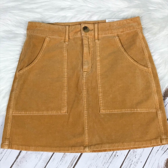 AE High-Waisted A-line Mustard Corduroy Skirt 2 - Picture 2 of 7